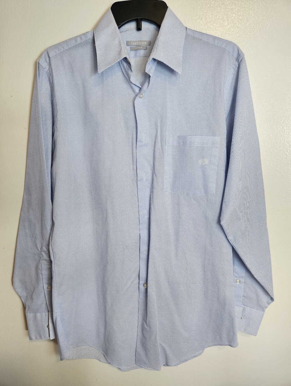 Van Heusen Fitted Blue Micro Print Long Sleeve Dress Shirt Size S 32/33